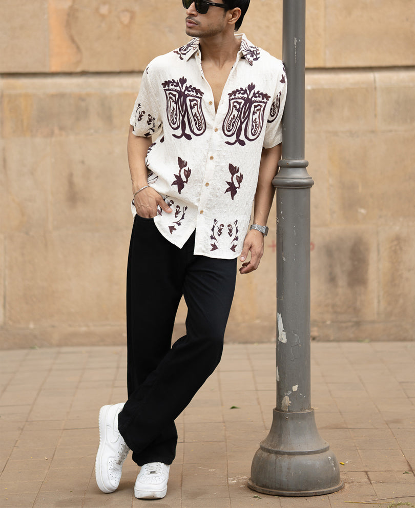 Cream Structured Boho Print Shirt