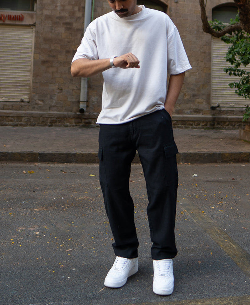 Black Contrast Cargo Pant