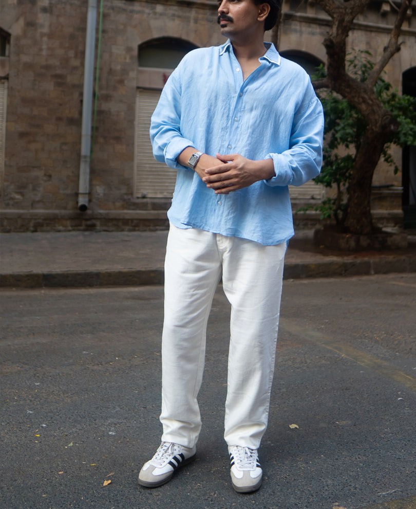 White Structured Pant With Belt