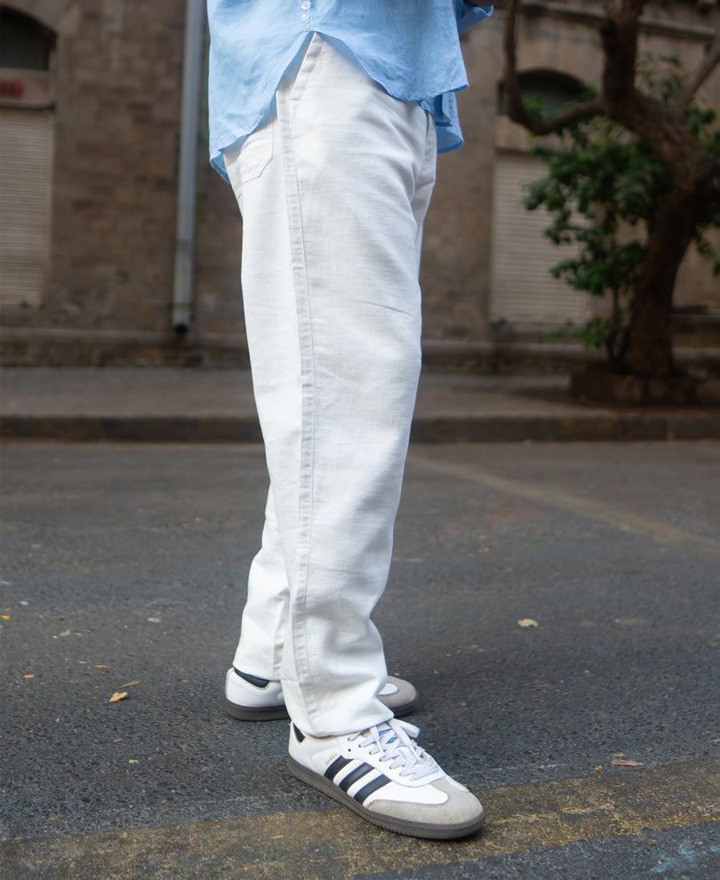 White Structured Pant With Belt