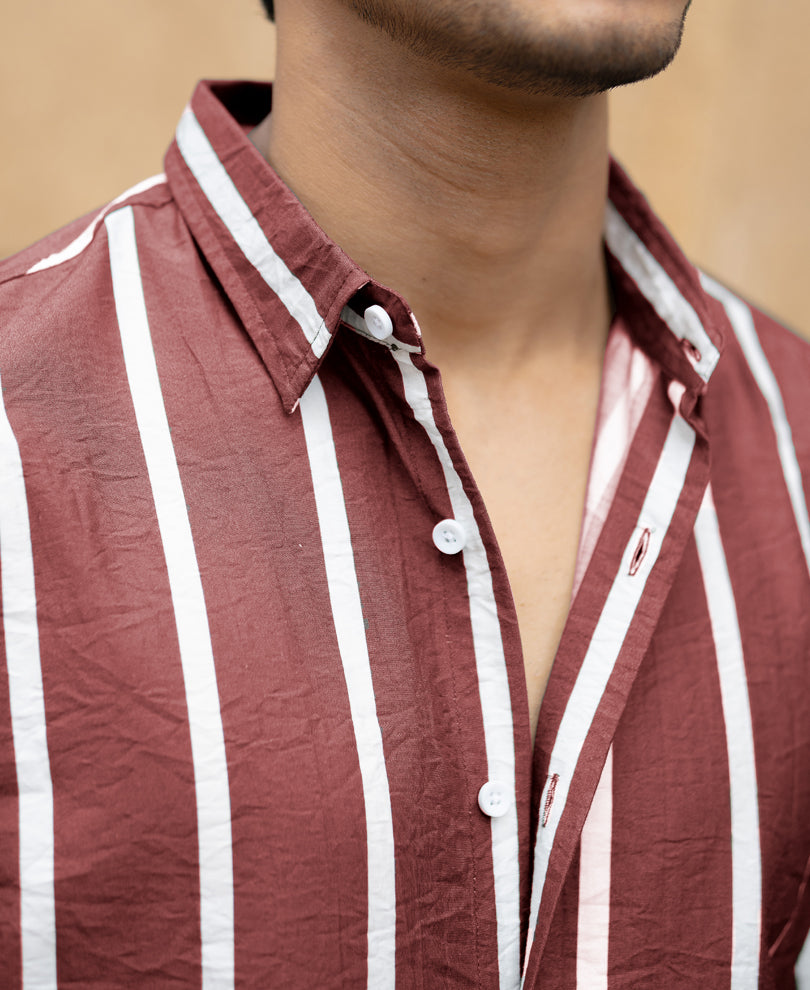 Brick Red Printed Stripe Shirt