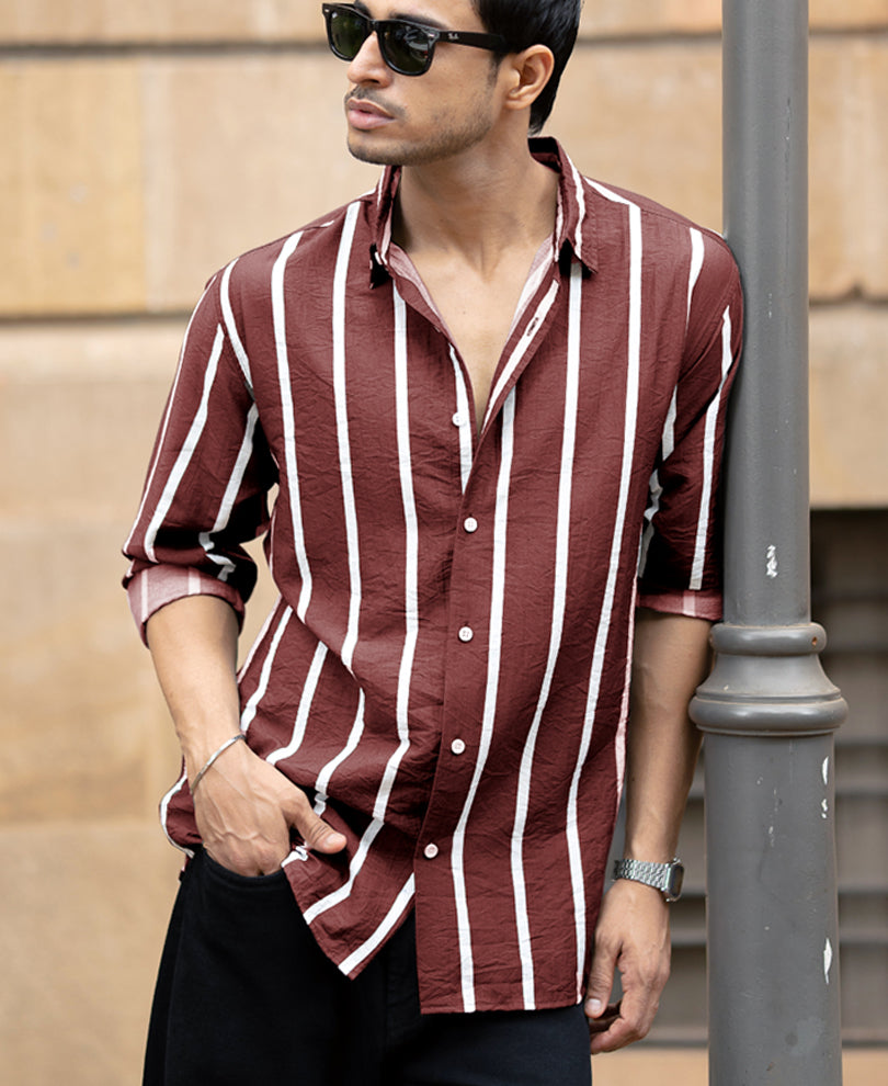Brick Red Printed Stripe Shirt
