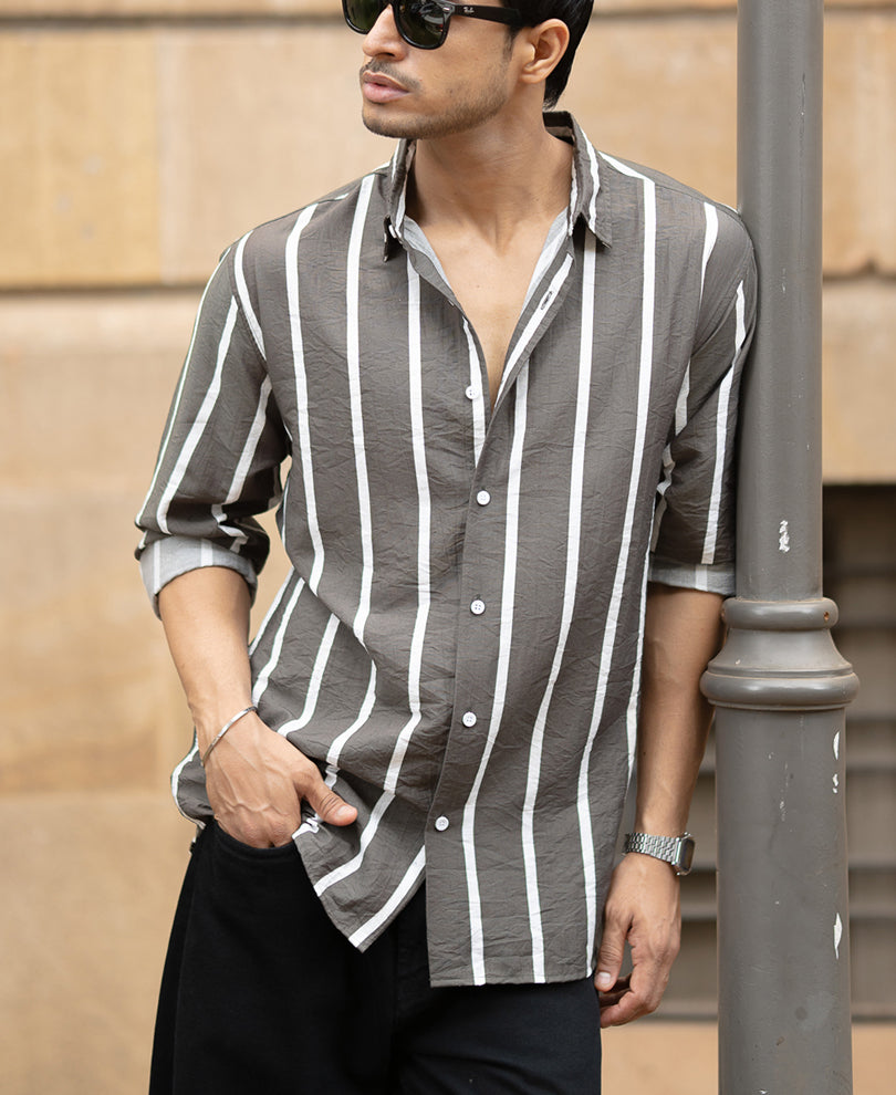 Olive Printed Stripe Shirt
