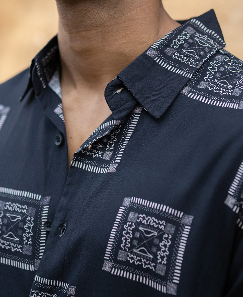 Black Lightweight Printed Shirt
