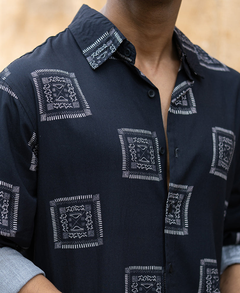 Black Lightweight Printed Shirt