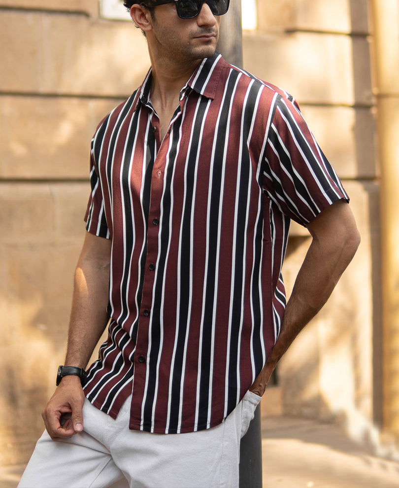 Dark Brown Printed Stripe Shirt