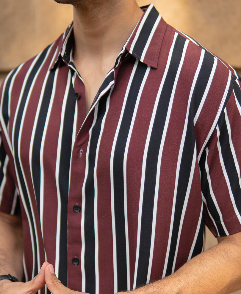 Dark Brown Printed Stripe Shirt