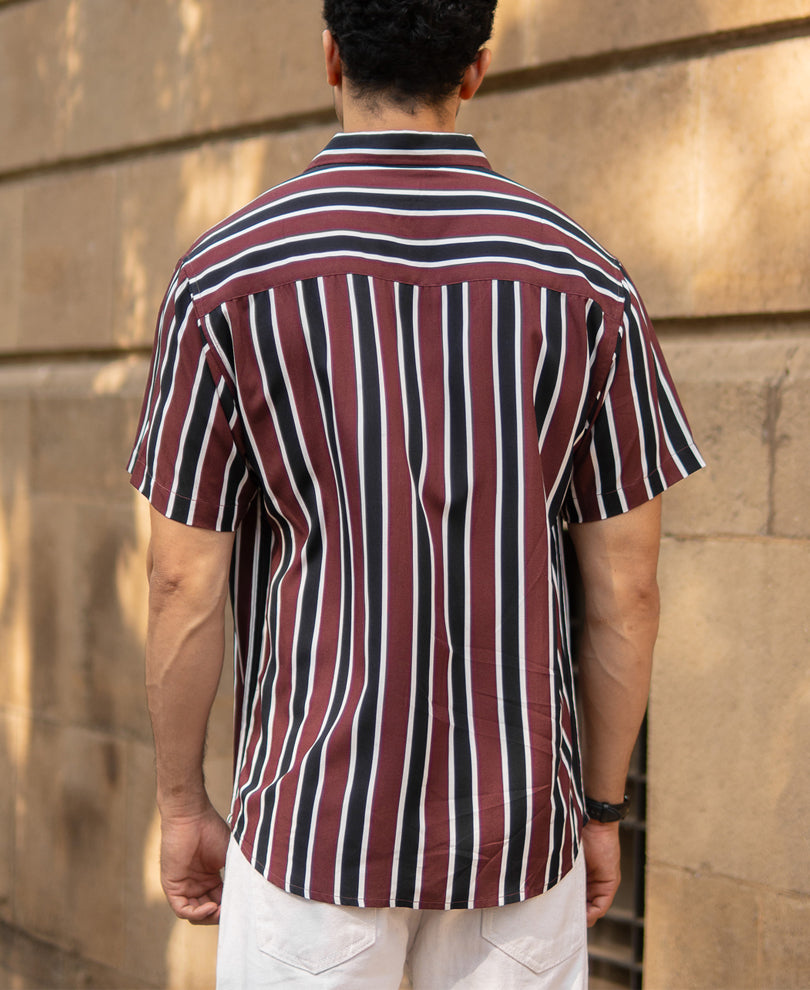 Dark Brown Printed Stripe Shirt