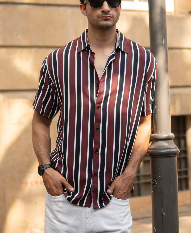 Dark Brown Printed Stripe Shirt