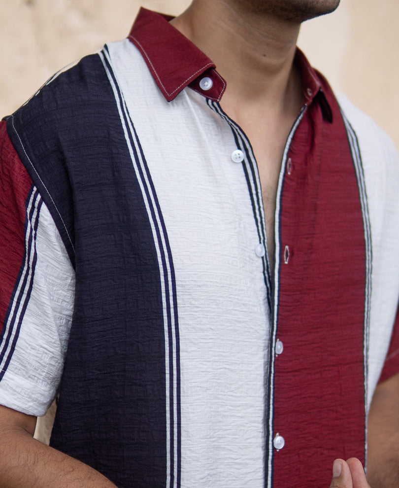 Maroon Lightweight Structured Stripe Shirt