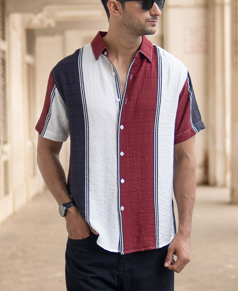 Maroon Lightweight Structured Stripe Shirt