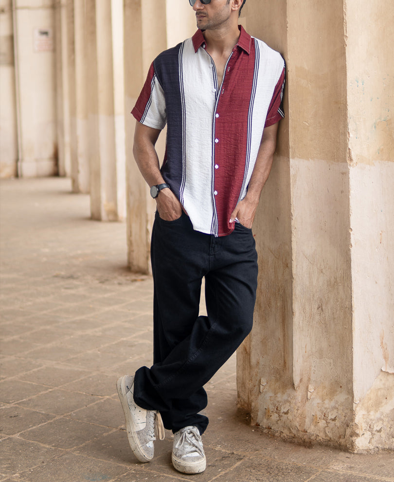 Maroon Lightweight Structured Stripe Shirt