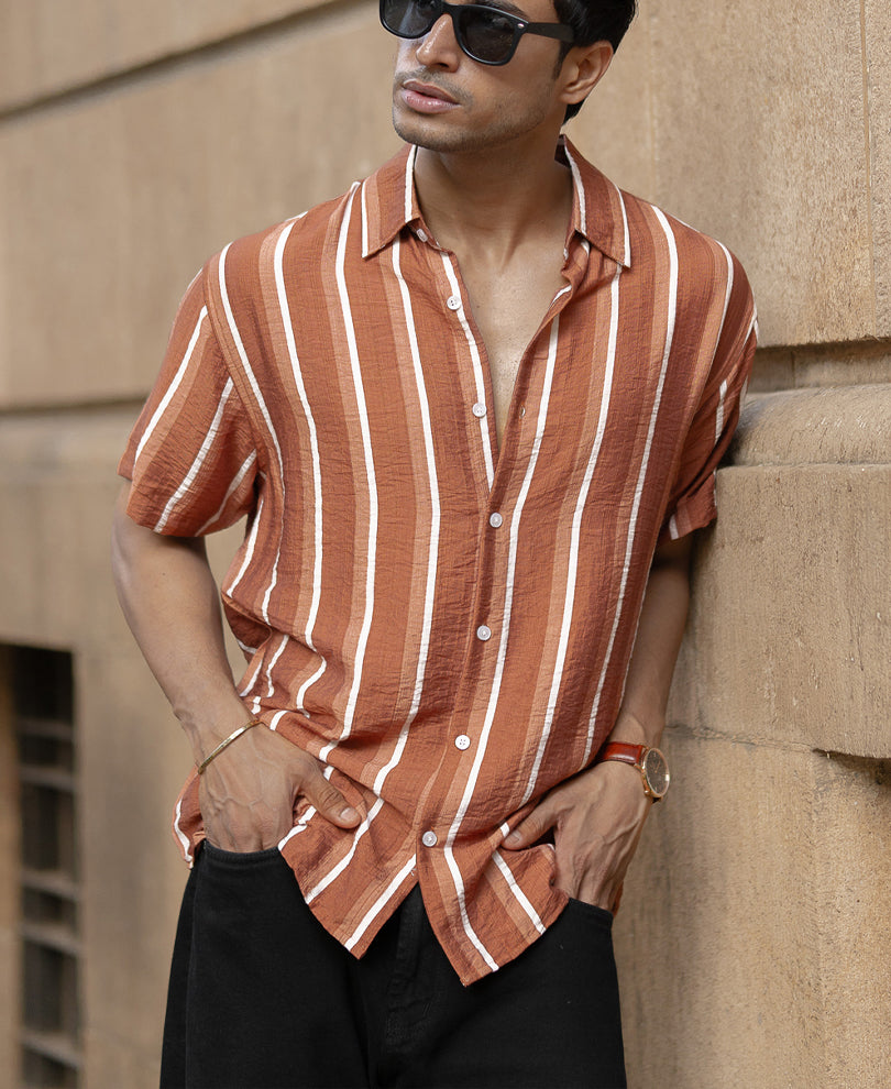 Tan Stripe Flowy Shirt