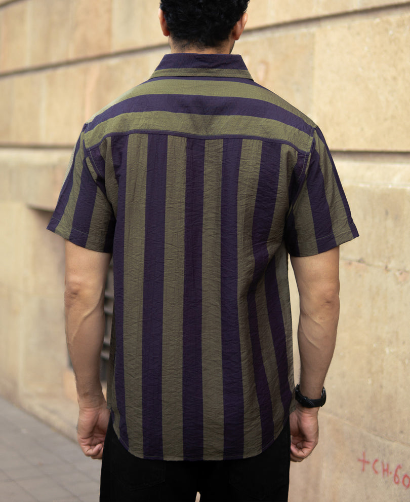 Olive And Navy Lightweight Stripe Shirt