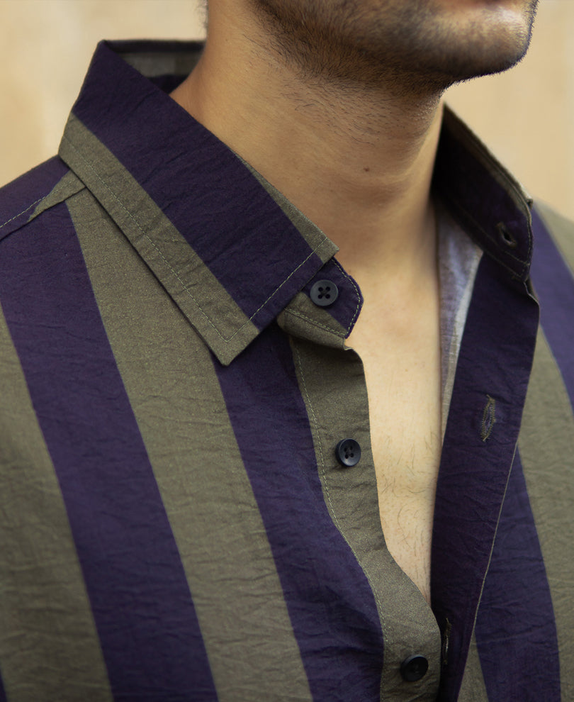 Olive And Navy Lightweight Stripe Shirt