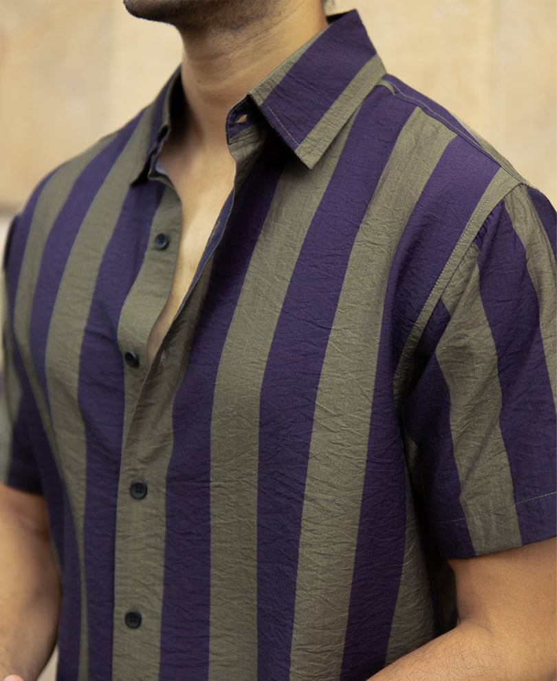 Olive And Navy Lightweight Stripe Shirt