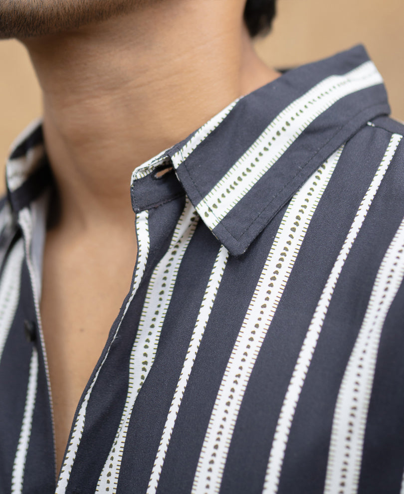 Black Printed Stripe Lightweight Shirt