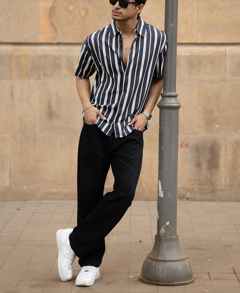 Black Printed Stripe Lightweight Shirt