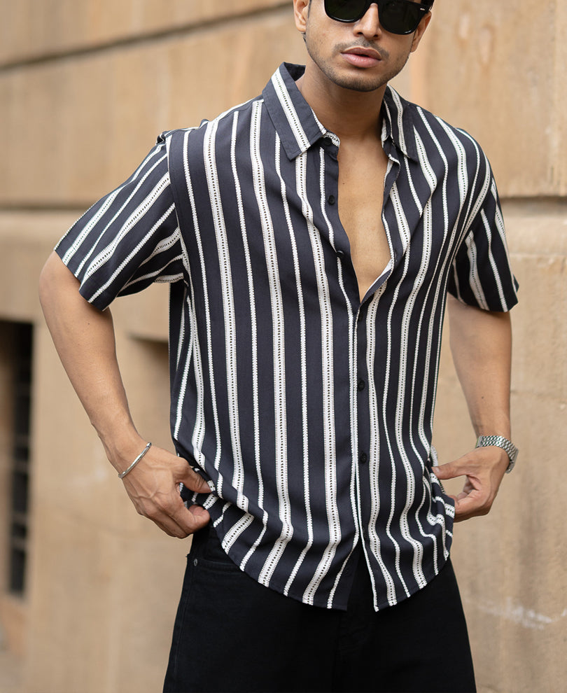 Black Printed Stripe Lightweight Shirt