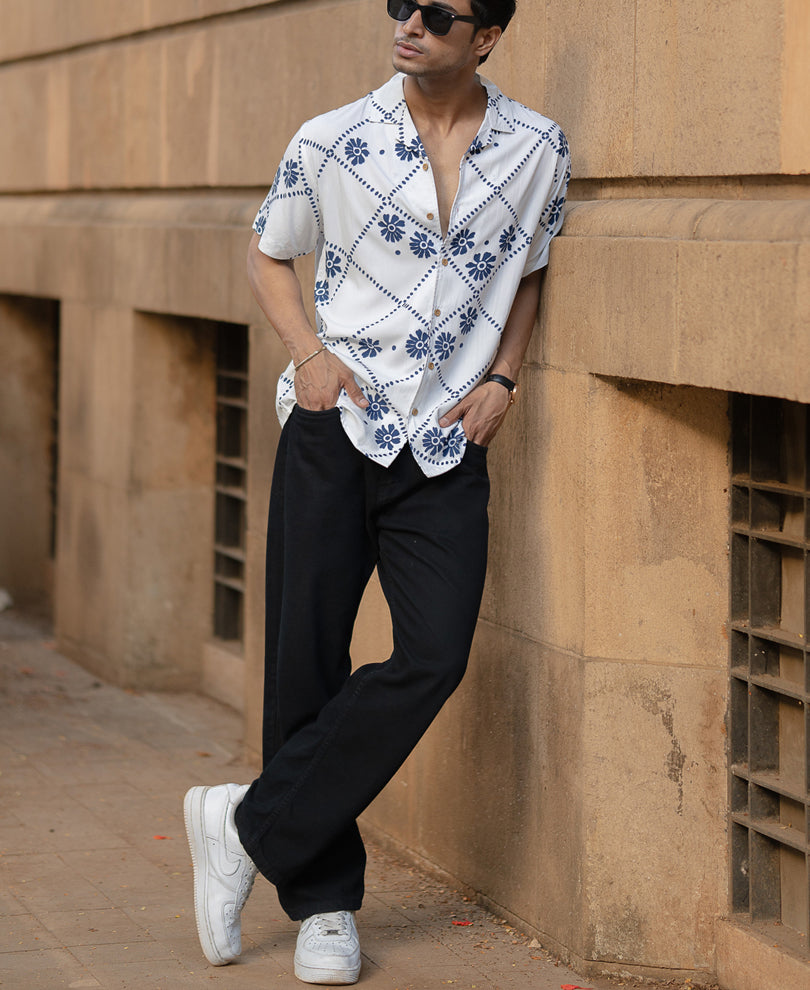 White Lightweight Floral Print Shirt