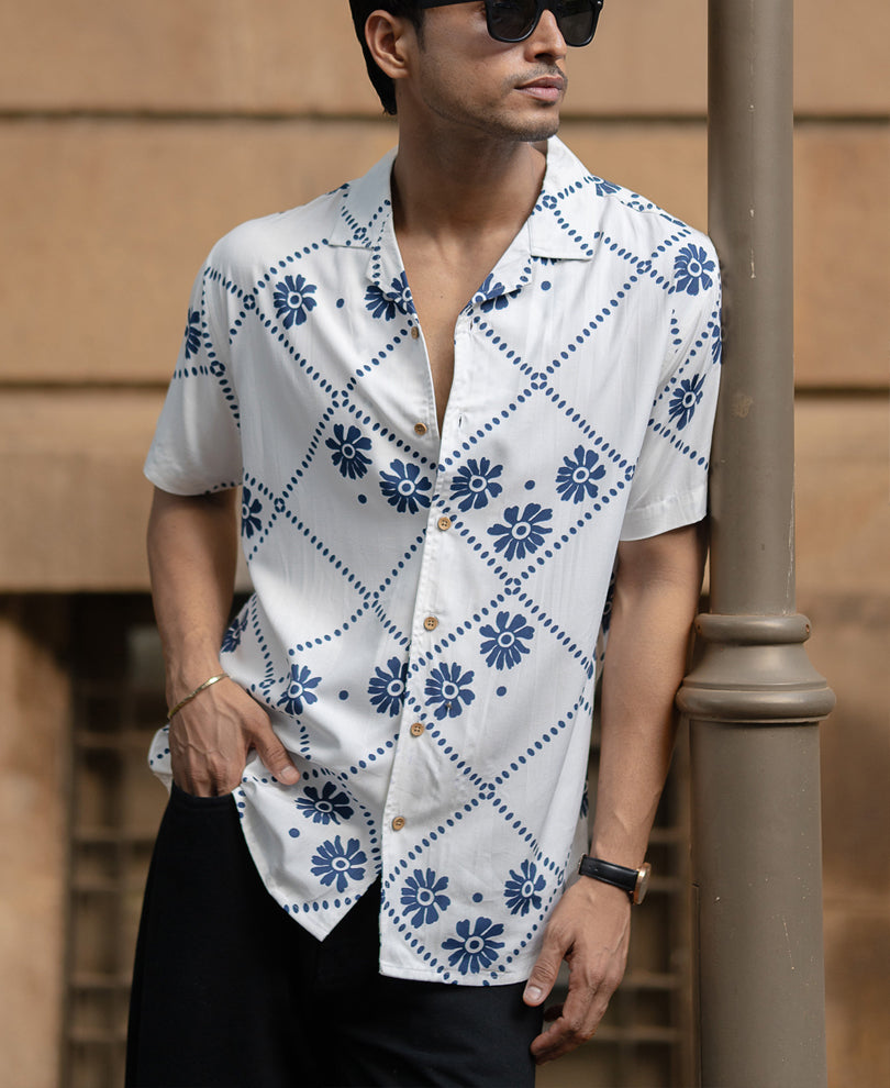White Lightweight Floral Print Shirt