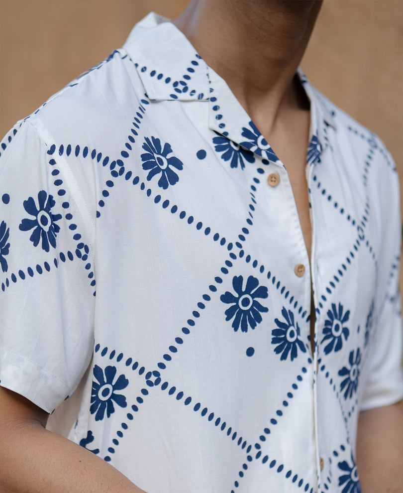 White Lightweight Floral Print Shirt
