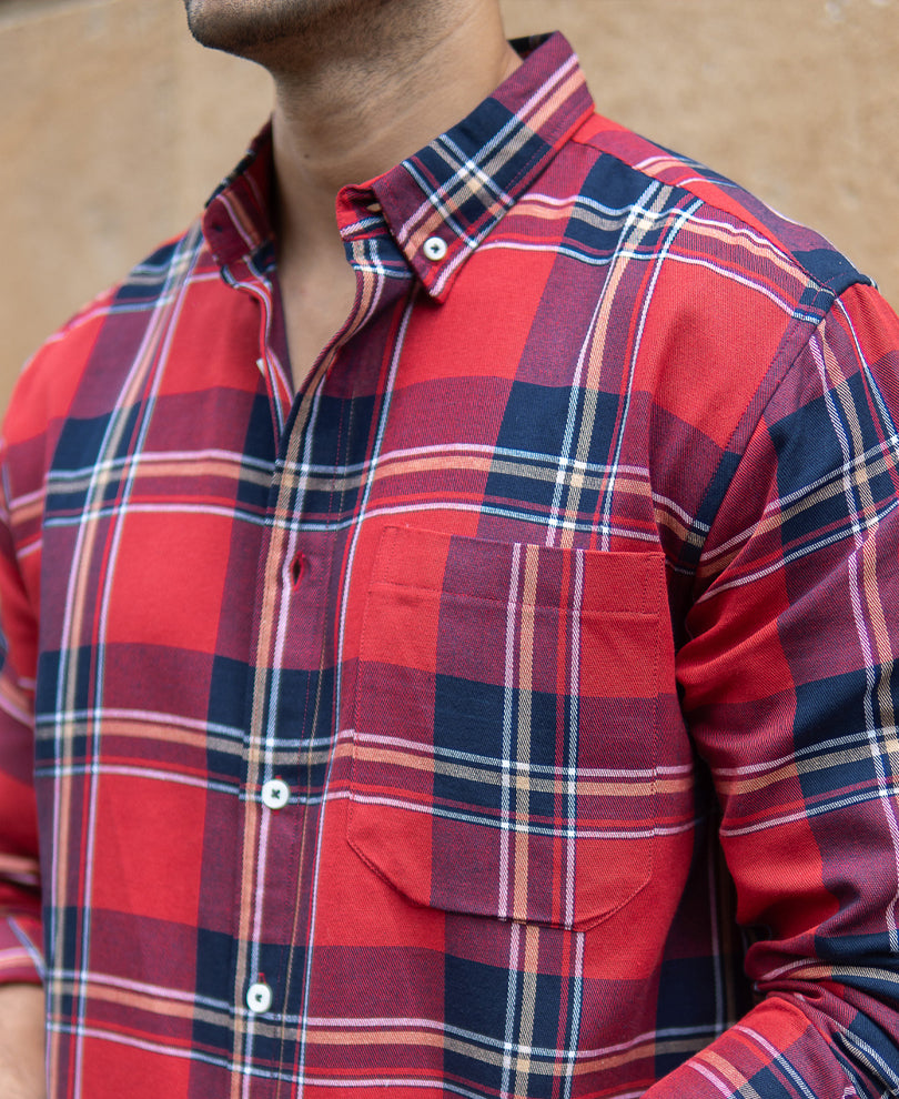 Red Checks Shirt With Pocket