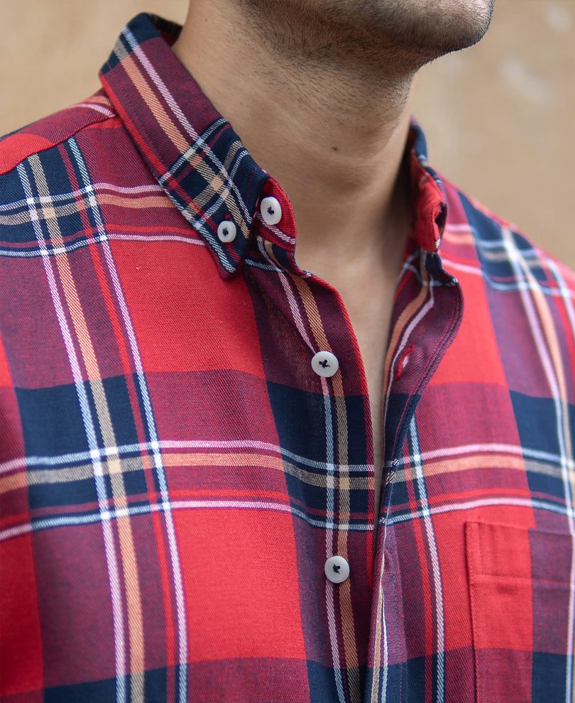 Red Checks Shirt With Pocket