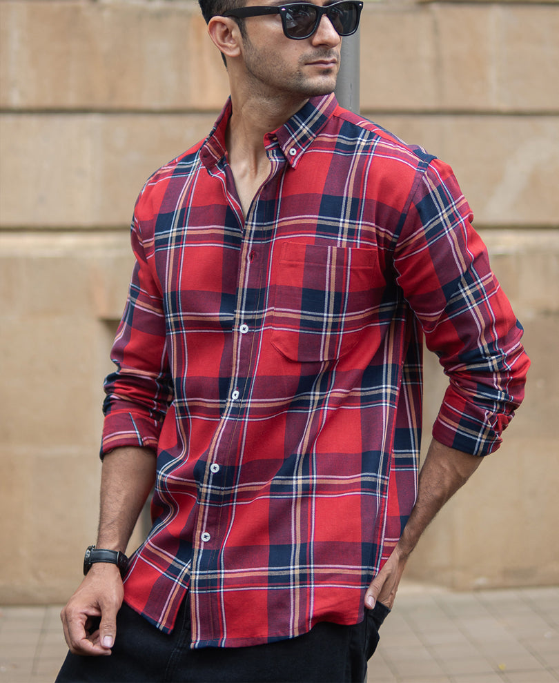 Red Checks Shirt With Pocket