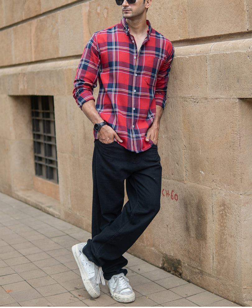Red Checks Shirt With Pocket