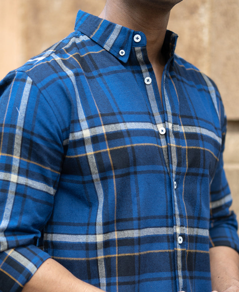 Dark Blue Flannel Checks Shirt