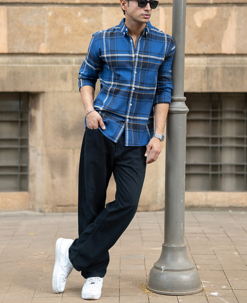 Dark Blue Flannel Checks Shirt