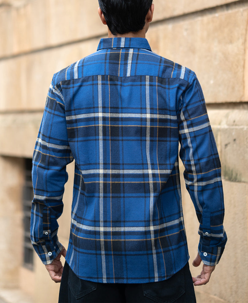 Dark Blue Flannel Checks Shirt