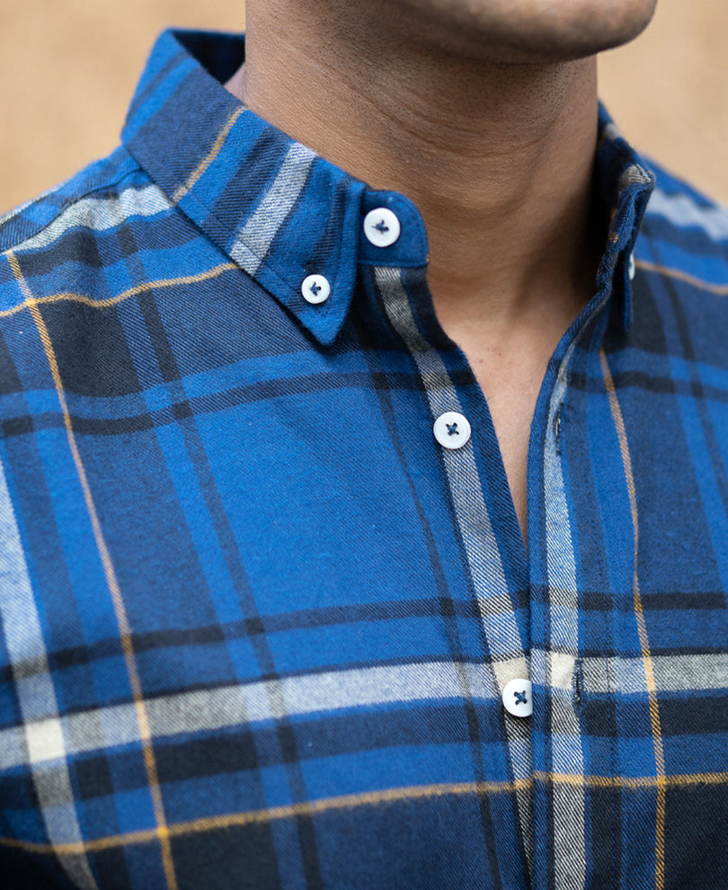 Dark Blue Flannel Checks Shirt