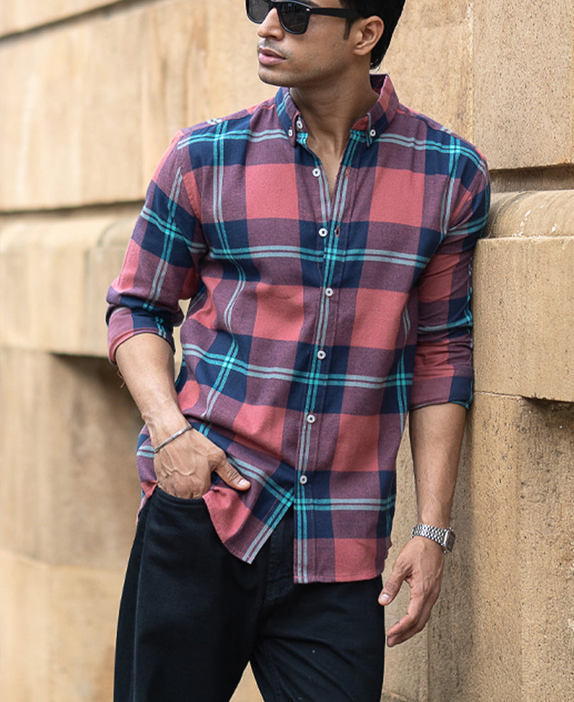 Brick Flannel Checks Shirt