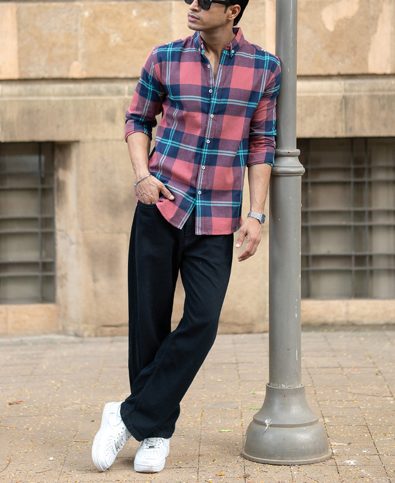 Brick Flannel Checks Shirt