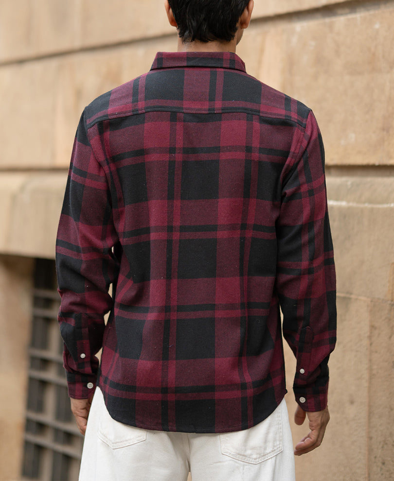 Wine And Black Checks Shirt