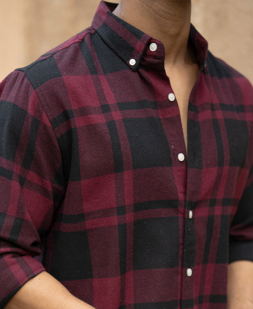 Wine And Black Checks Shirt