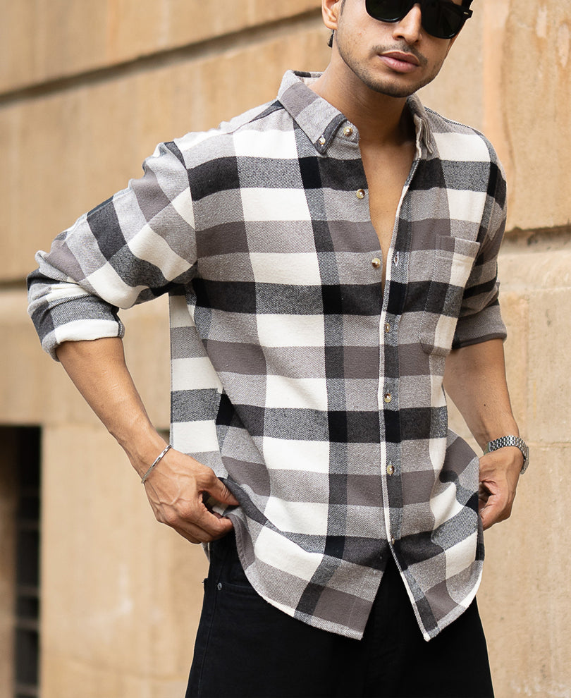 Grey Checks Shirt With Pocket