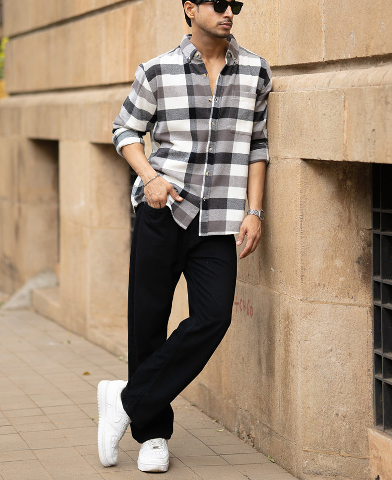 Grey Checks Shirt With Pocket