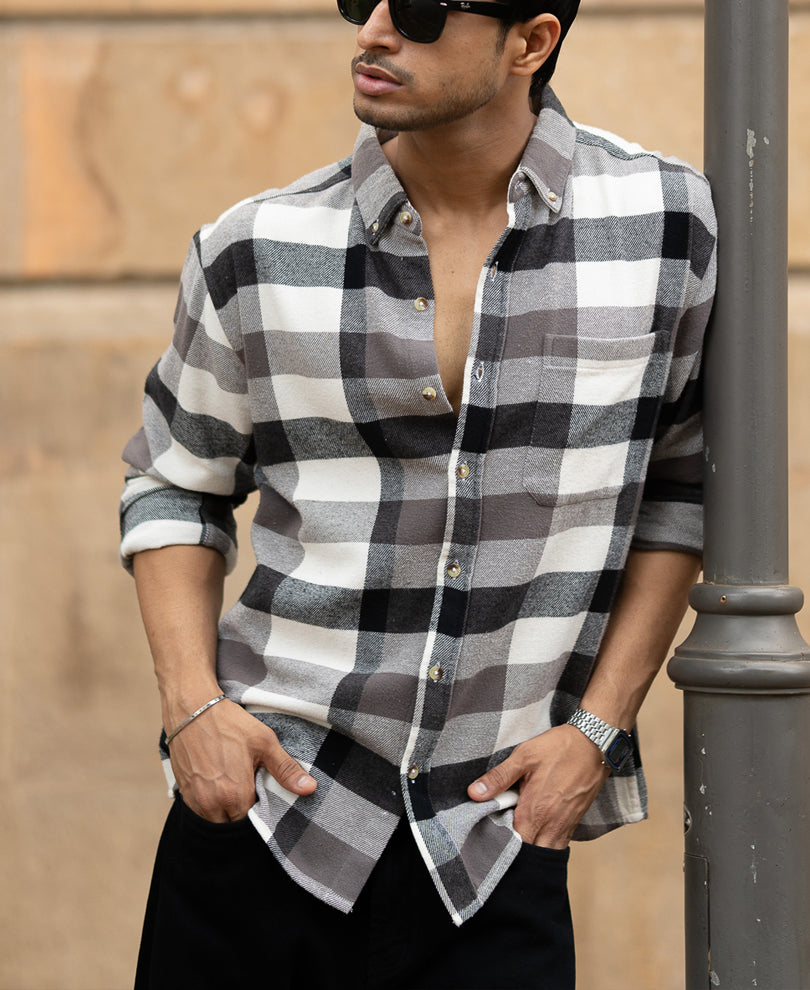 Grey Checks Shirt With Pocket