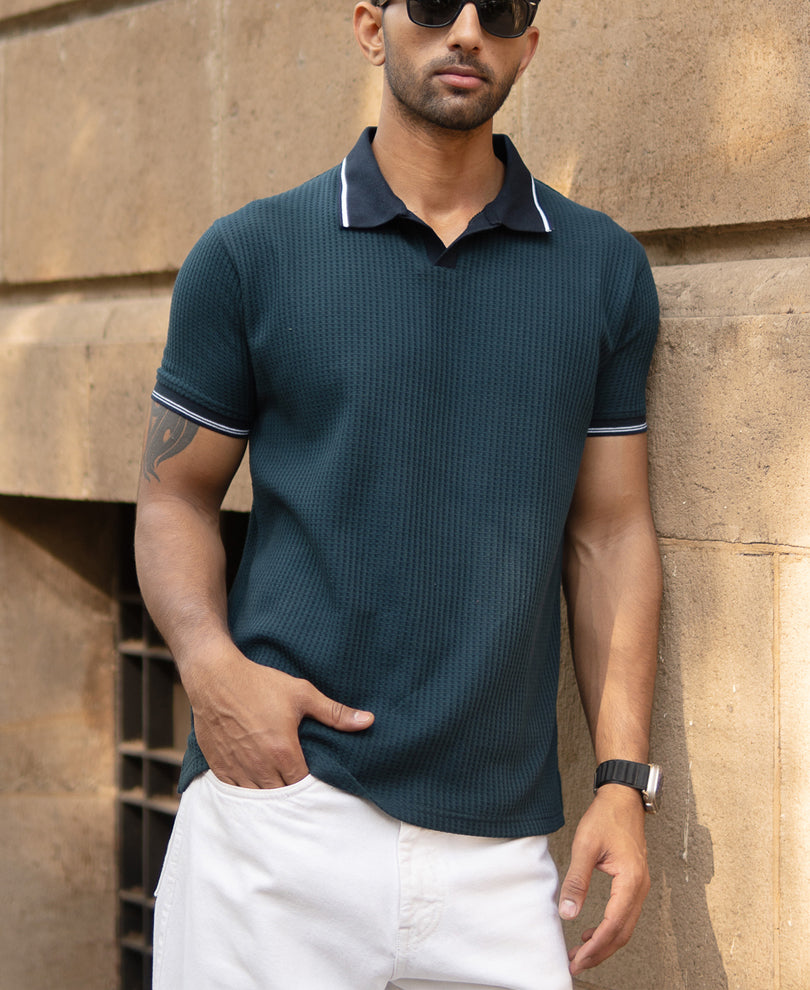Teal Contrast Collar T-Shirt