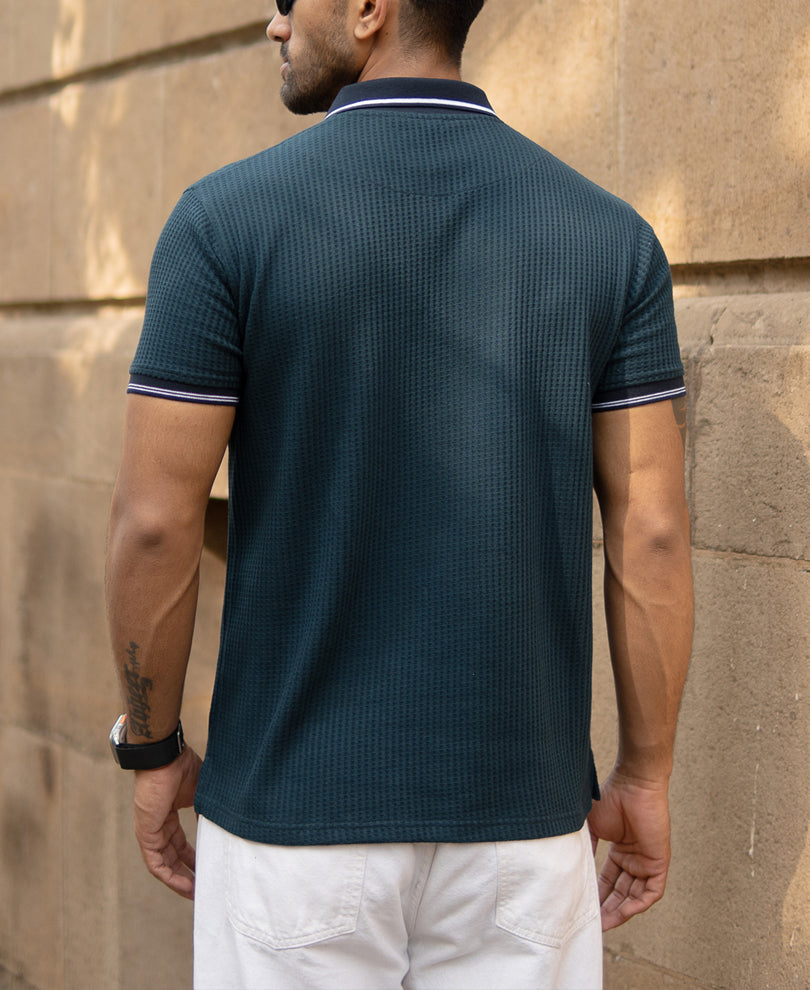 Teal Contrast Collar T-Shirt