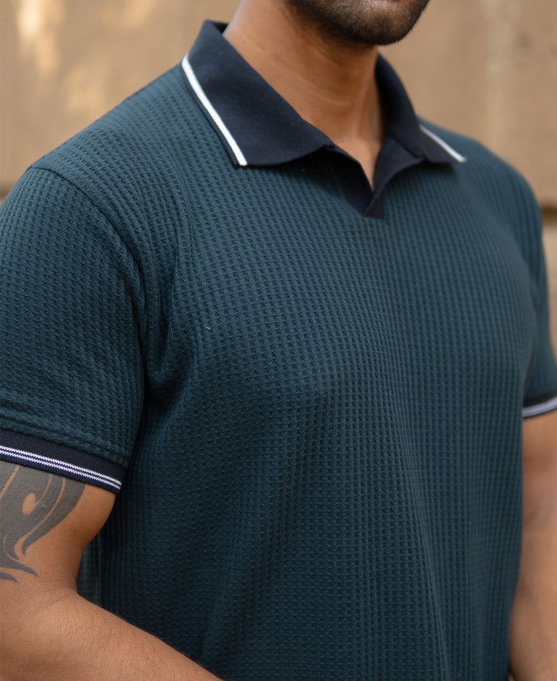 Teal Contrast Collar T-Shirt