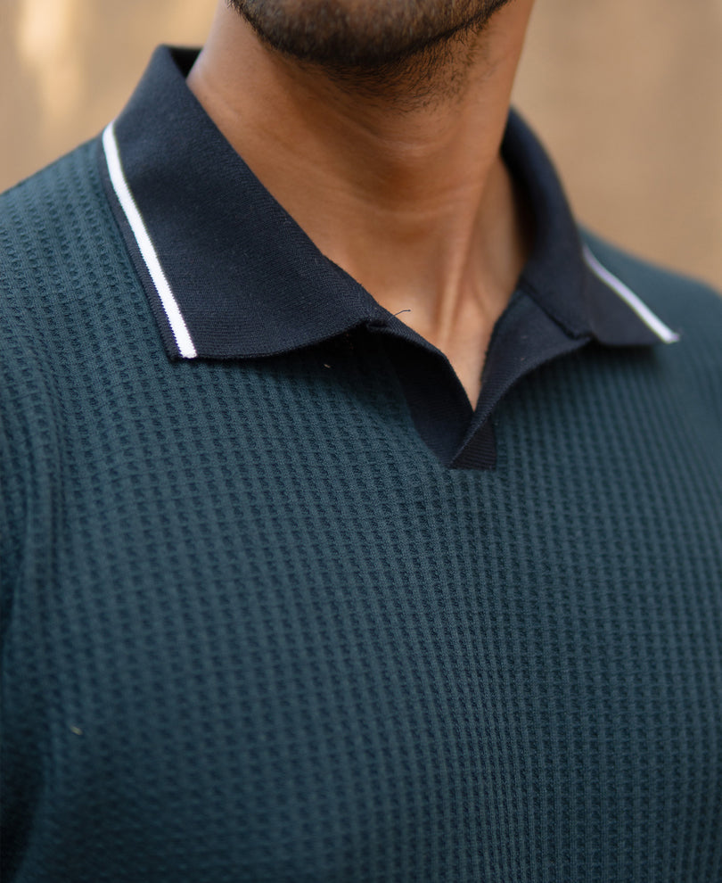 Teal Contrast Collar T-Shirt