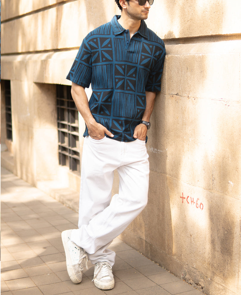 Blue Printed Polo T-Shirt
