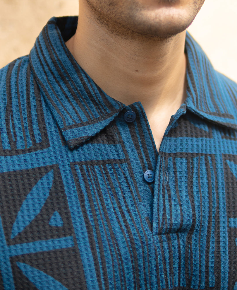 Blue Printed Polo T-Shirt
