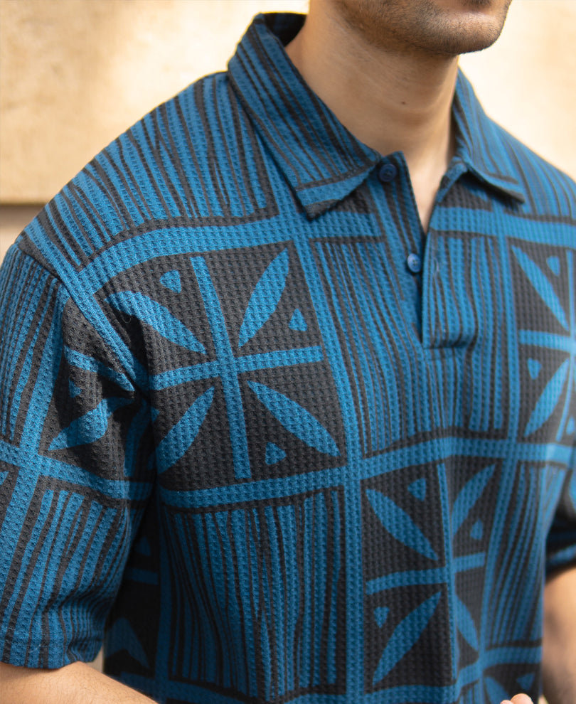 Blue Printed Polo T-Shirt