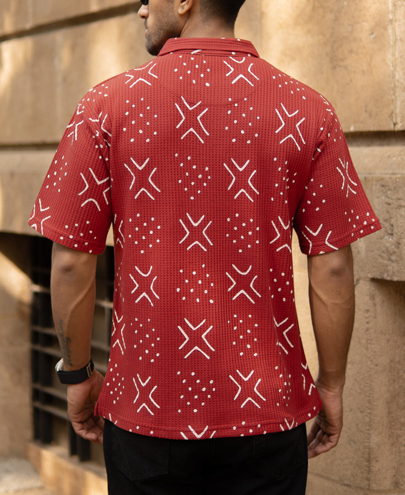 Brick Red Printed Polo T-Shirt