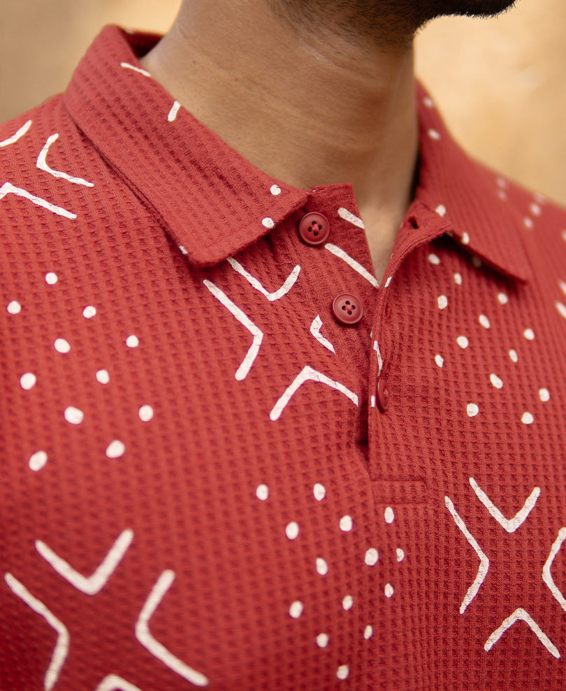 Brick Red Printed Polo T-Shirt